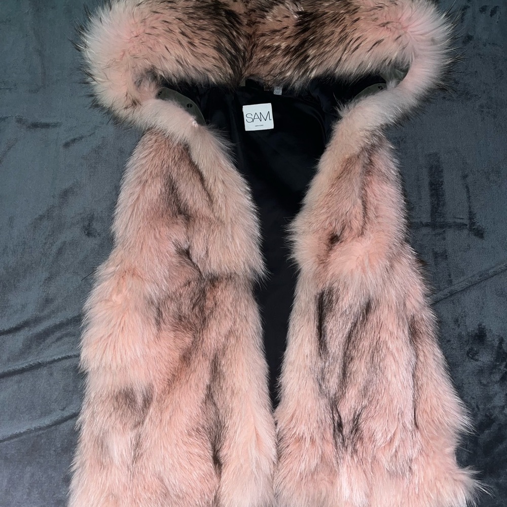 SAM. Women's Blush Pink Fox Fur Vest Size XS - Picture 3 of 5